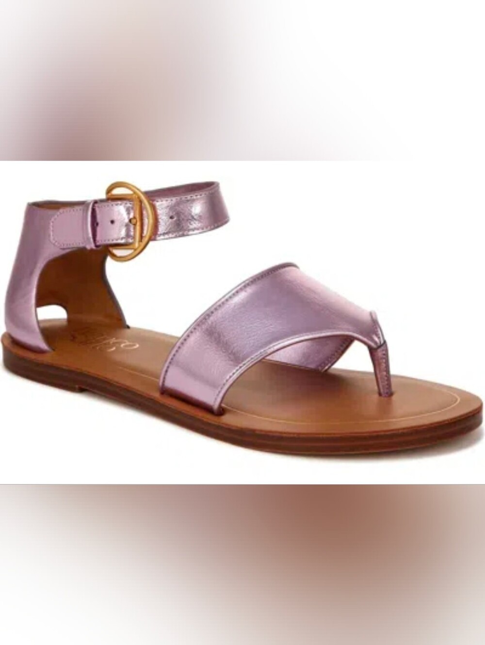 Franco Sarto Metallic Lavender Ankle-Strap Toe-Loop Sandal